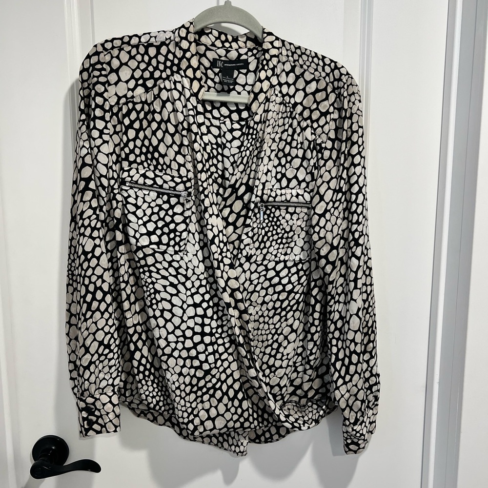 INC black/white long sleeve wrap top (Large)